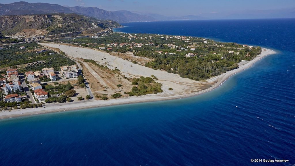 Paralia Akratas - River Krathis - Paralia Porovitsis (on the right). Aerial View.