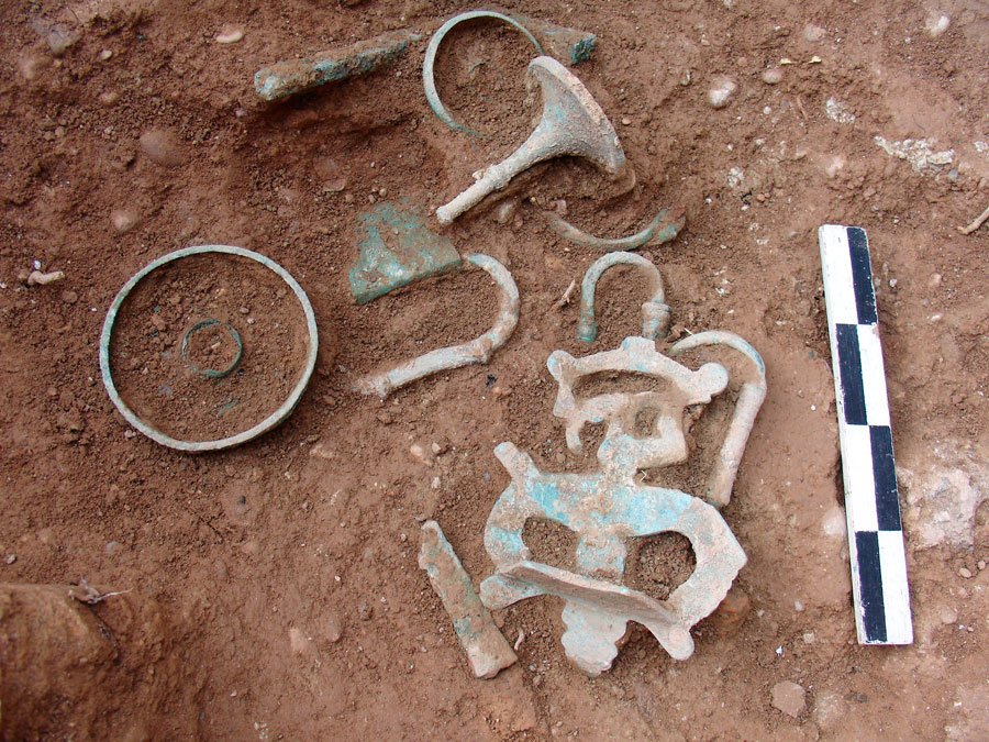 Aigeira - Marmara, bronze objects in the naiskos interior.